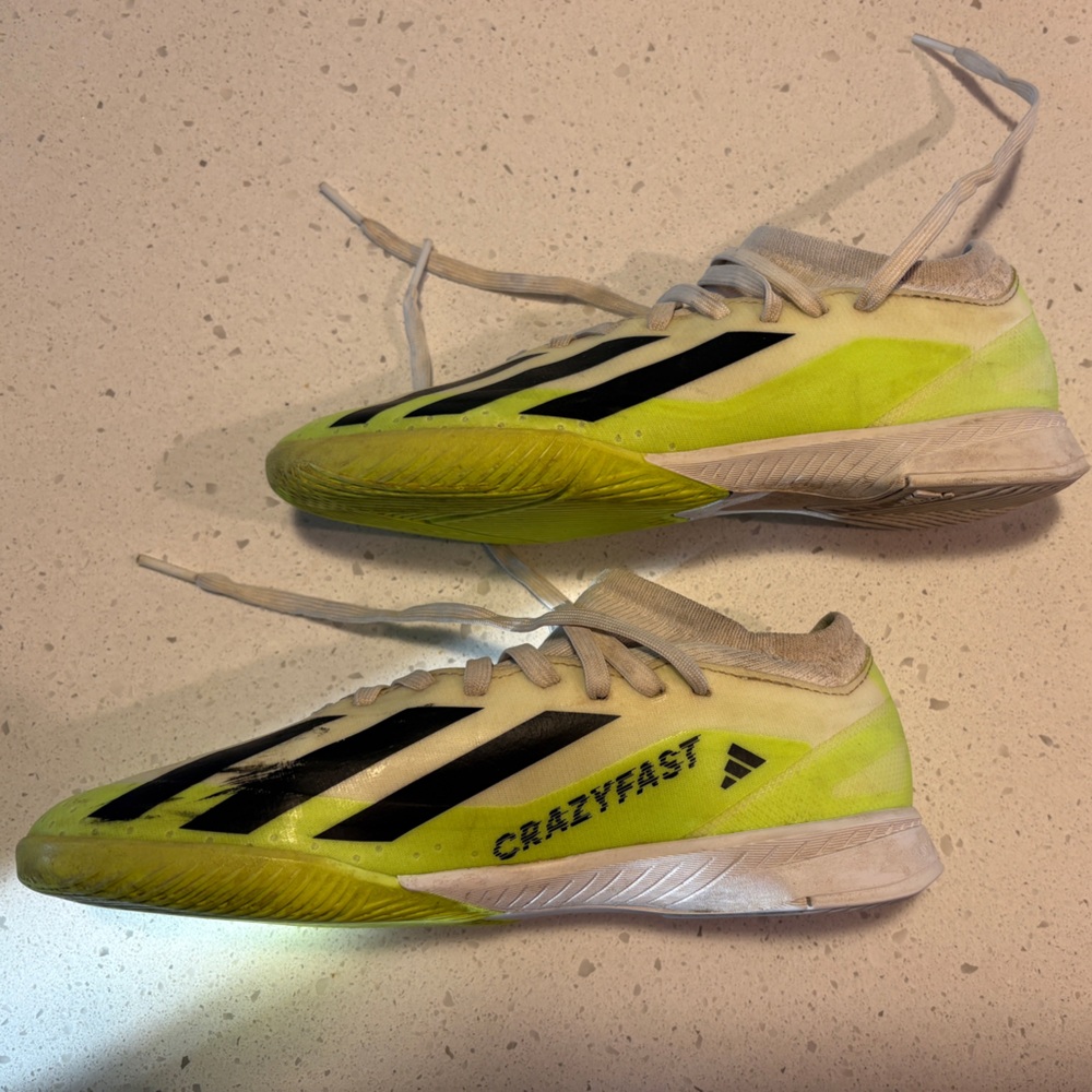 adidas X CRAZYFAST.3 Indoor Soccer Shoes, neon yellow, White, Kid's Unisex, US 3